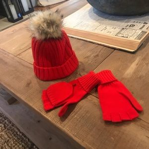Vibrant red jcrew hat and matching gloves